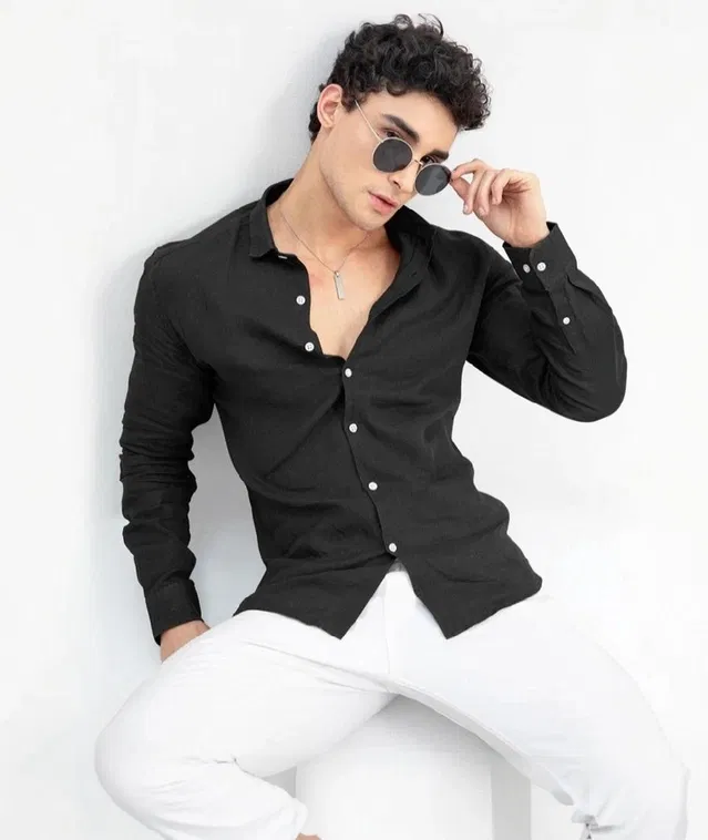 Full Sleeves Shirt for Men (Black, XXL)