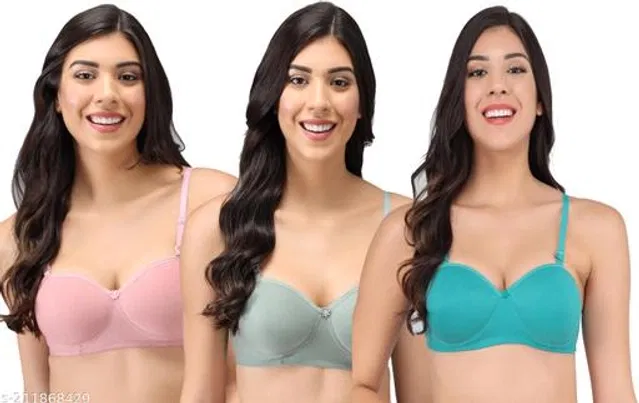 Cotton Blend Solid Padded Bra for Women (Multicolor, 32B) (Pack of 3)