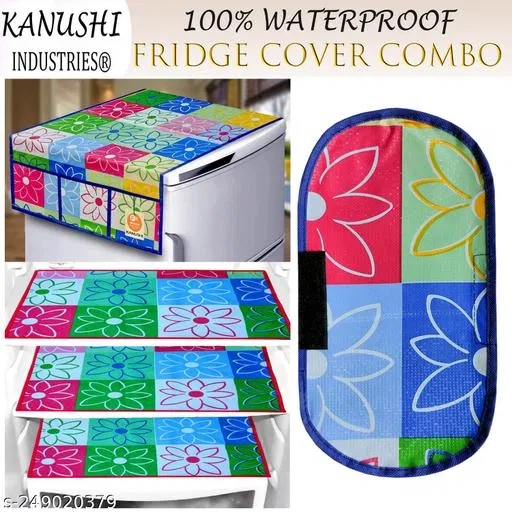 KANUSHI Industries® 1Pc Fridge Cover for Top with 6 Utility Pockets + 1 Handles Covers + 3 Fridge Mats (FRI-NW-NEW-06-COMBO-3-MATS)