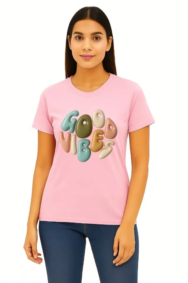 Cotton Blend Printed T-shirt for Women, Pink (L)