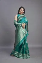 Litchi Silk Zari Woven Saree for Women, Teal 