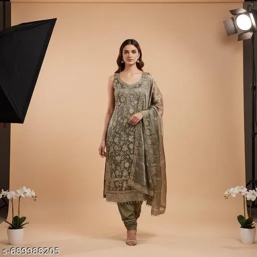 Embroidered Anarkali Suit for Women (Gold, Un Stitched)