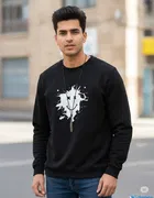 Fleece Printed Sweatshirt for Men, Black 