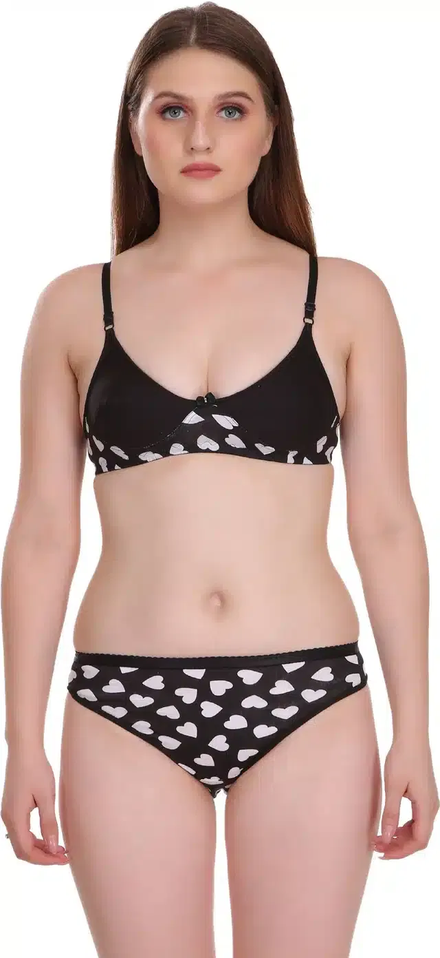 Cotton Blend Lingerie Set for Women (Black, 30)