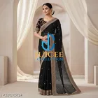 Georgette Embroidered Saree for Women, Black 