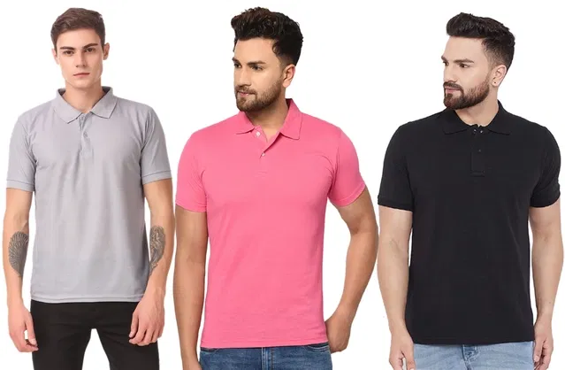 Polo Solid T-shirts for Men (Multicolor, M), Pack of 3