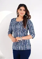 Rayon Printed Short Kurti for Women, Blue 