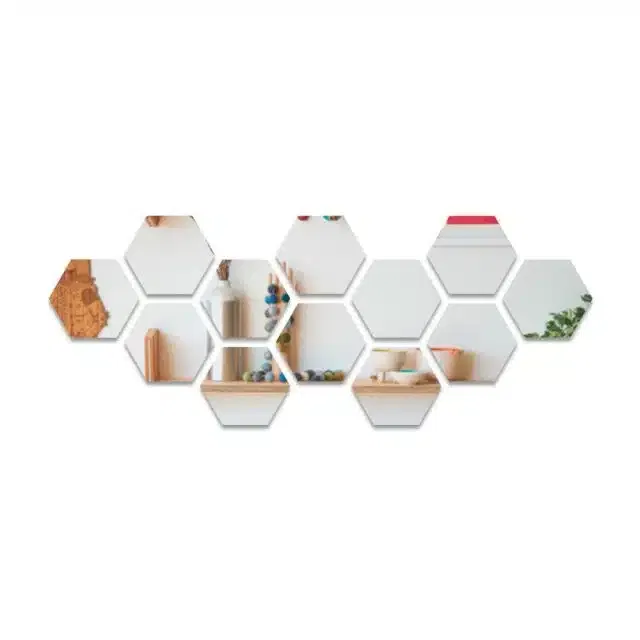 Acrylic Hexagon Shaped Wall Mirror Stickers (Silver, Pack of 12)