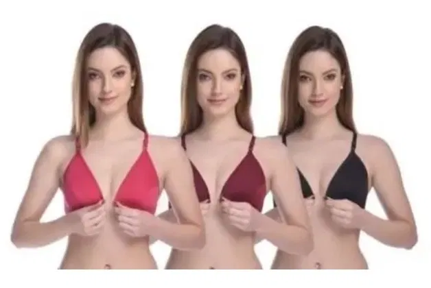 Cotton Blend Non Padded Solid Bras for Women (Multicolor, 30) (Pack of 3)