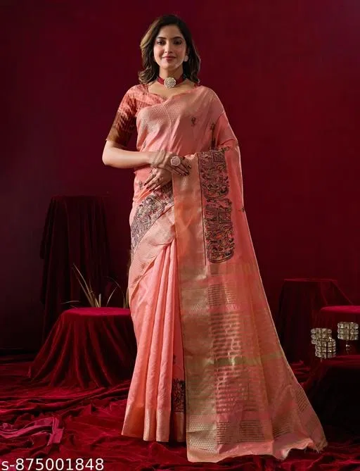Embroidered Border Cotton Silk Saree for Women (Multicolor)