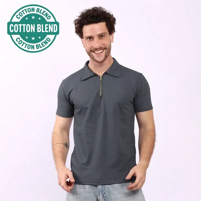 Solid Polo T-Shirt for Men (Dark Grey, XXL)