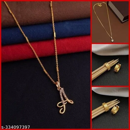 Alloy 2 Pcs Pendant with Chain & 2 Pair Earrings for Women (Multicolor, Set of 4)