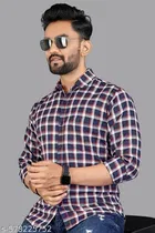 Polycotton Checked Shirts for Men, Blue 