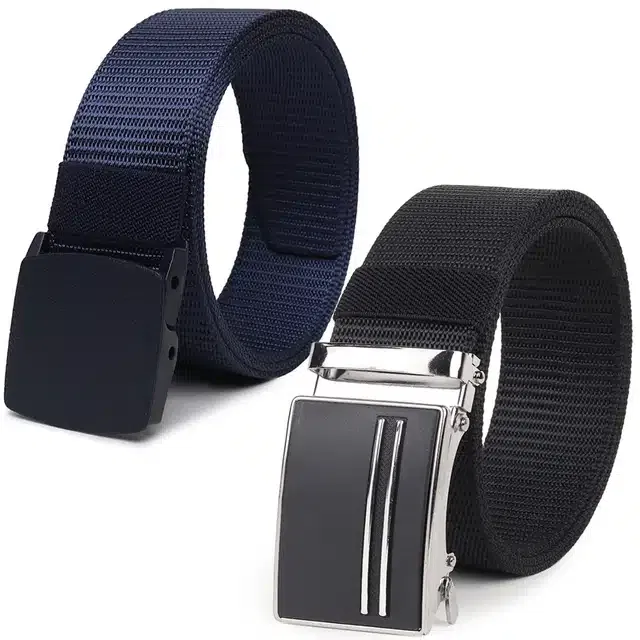 Casual Nylon Belts for Men (Blue & Black, Pack of 2)