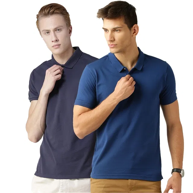 Polo Cotton Blend T-shirts for Men, Pack of 2 (Multicolor, XXL)