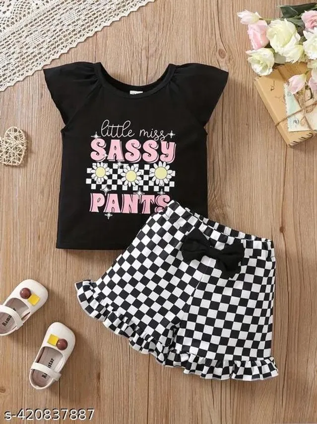 Cotton Blend Clothing Set for Girls (Multicolor, 9-10 Years)
