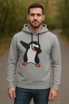 Full Sleeve Penguin Printed Fleece Hoodie for Men 