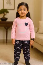 Hosiery Cotton Printed Clothing Set for Kids, Pink & Black 