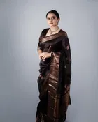 Litchi Silk Woven Design Saree for Women, Brown 