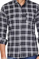 Cotton Blend Checked Shirt for Men, Black 