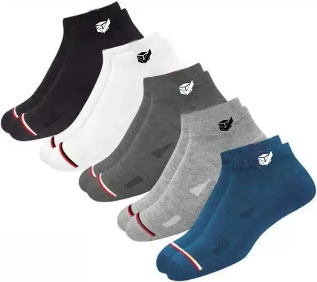 Cotton Ankle Socks for Unisex (Multicolor, Free Size) (Set of 5)