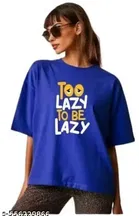 Chest Print Cotton Blend T-Shirts for Women, Blue 