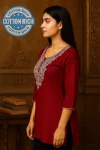 Cotton Embroidered Short Kurti for Women 