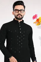 Cotton Blend Shiny Sequin Kurta for Men (Black, M)