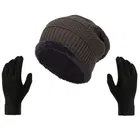 Woolen Solid Cap with Gloves for Men & Women 