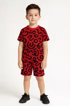 Cotton Geometric Print Clothing Set for Boys, Red 
