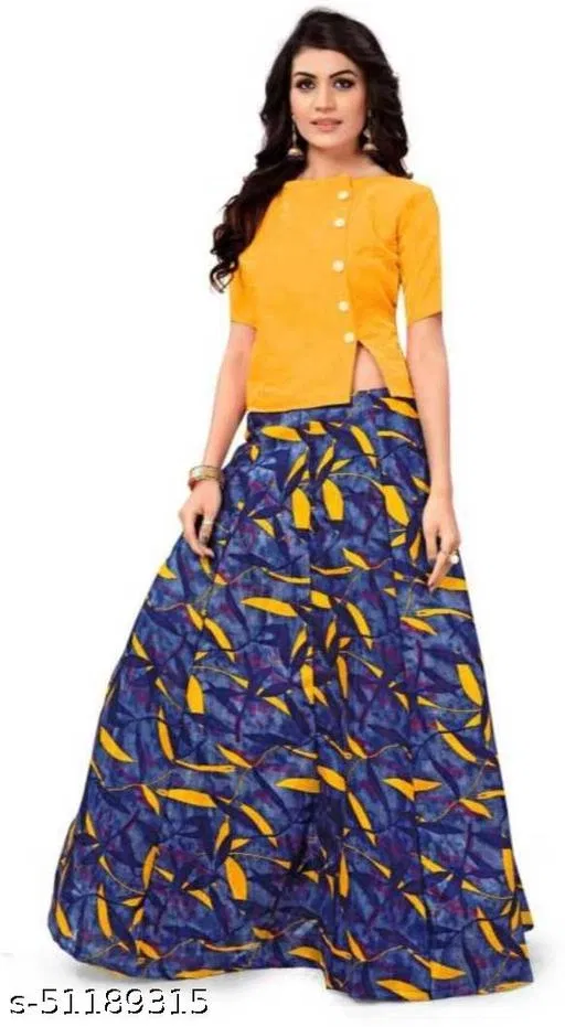 Cotton Blend Lehenga Choli for Women (Multicolor, Free Size)