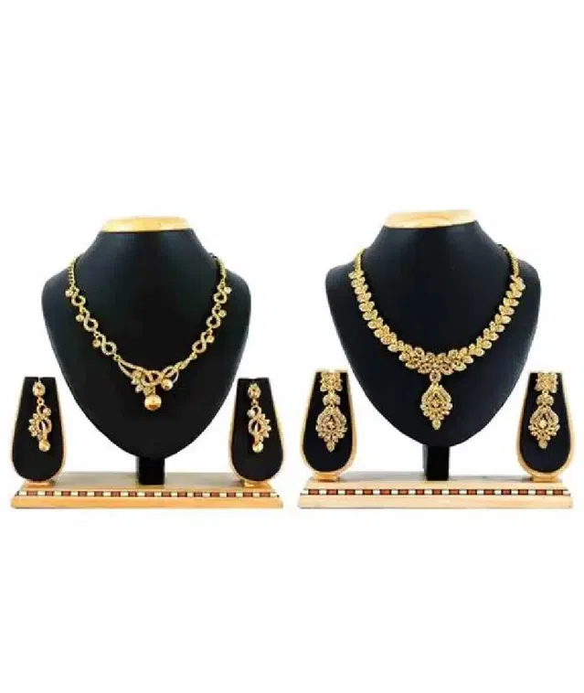 Alloy 2 Pcs Necklace with 2 Set of Earrings for Women (Gold, Set of 2)