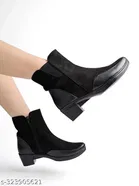 Shoetopia Solid Synthetic Block Heel Boots Black 