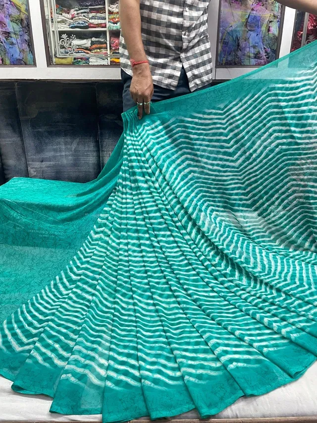Georgette Applique Saree for Women (Green, 6.3 m)