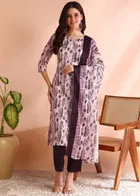 Cotton Printed Women's Kurta with Pant & Dupatta Set 