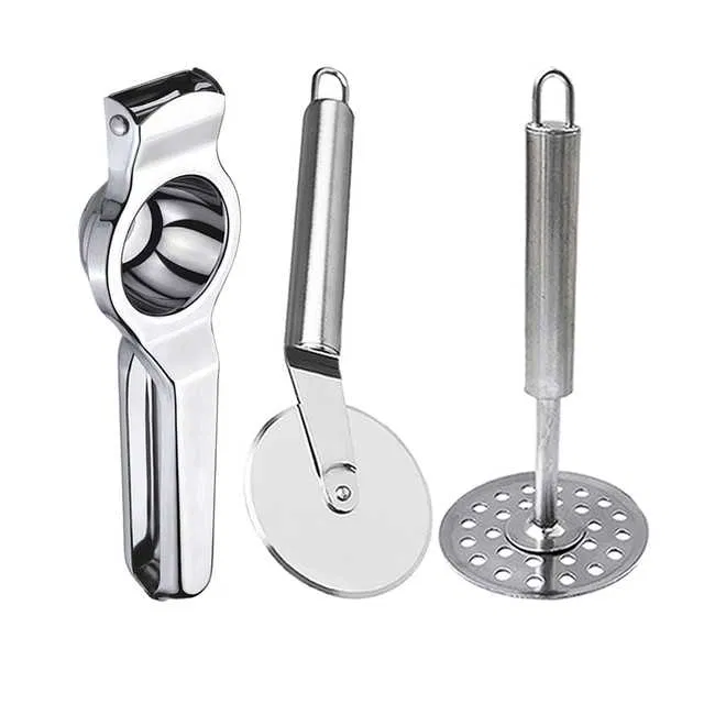 Oc9 Stainless Steel Lemon Squeezer & Pizza Cutter & Potato Masher Kitchen Tool Set (O-74)