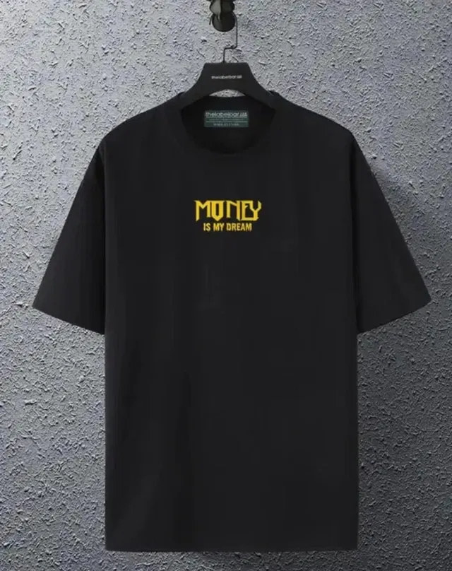 Round Neck Printed Oversized T-Shirt for Men (Black, XL)