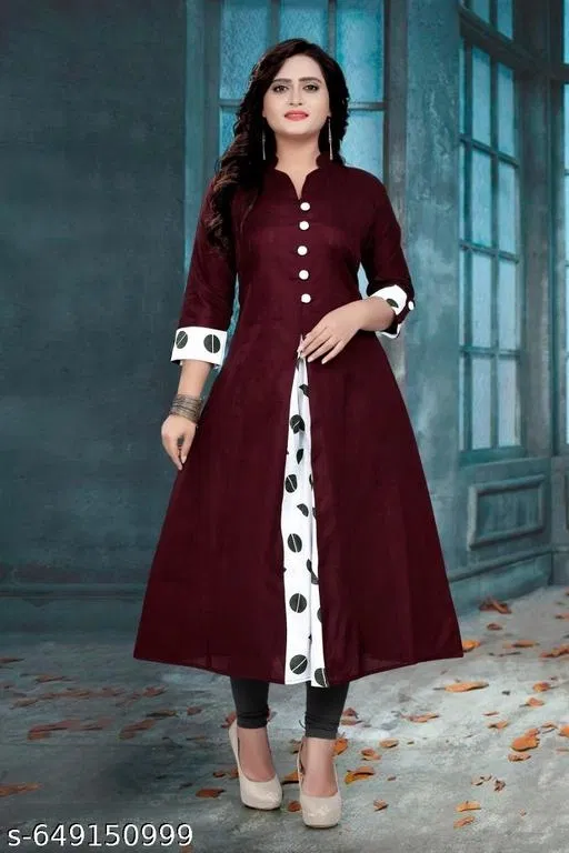 Solid Khadi Cotton Kurti for Women (Maroon, L)
