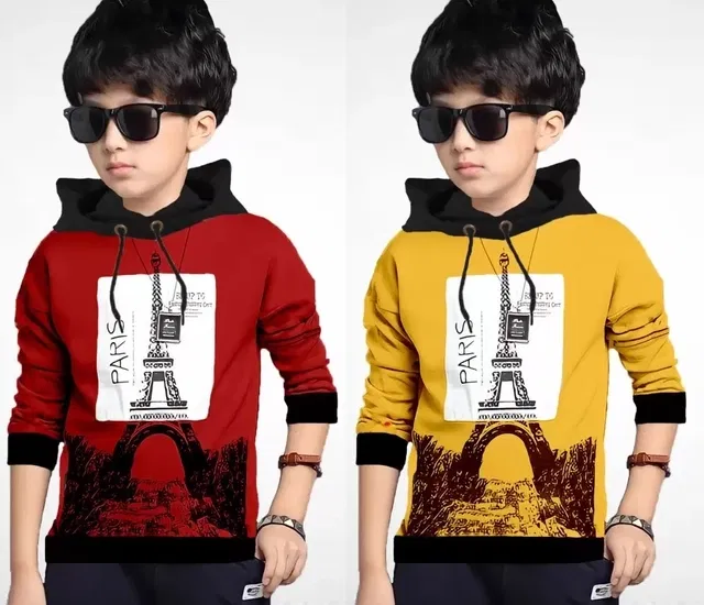 Cotton Blend Hooded Sweatshirts for Boys (Maroon & Mustard, 9-10 Years) (Pack of 2)