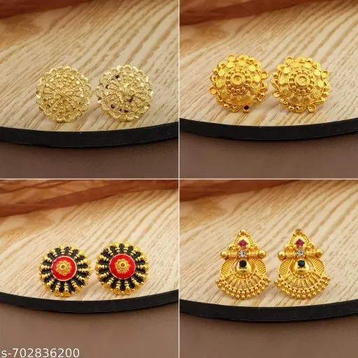 Designer Floral Gold Finish Stud Earrings For Women