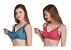 Cotton Blend Solid Non Padded Feeding Bras for Women 