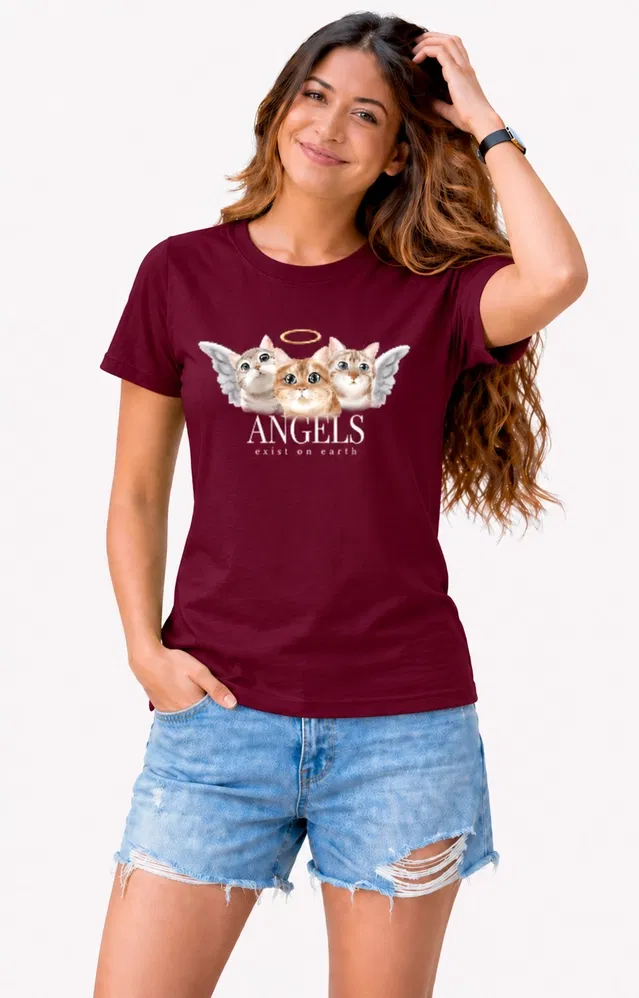 Casual Cotton Blend Tshirts for Women (Maroon, S)