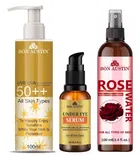 Bon Austin Broad Spectrum SPF Sunscreen Lotion (100 ml) with Under Eye Serum (30 ml) & Natural Rose Water (100 ml) (Set of 3)