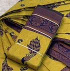 Litchi Silk Zari Embroidered Saree for Women, Lemon Yellow 