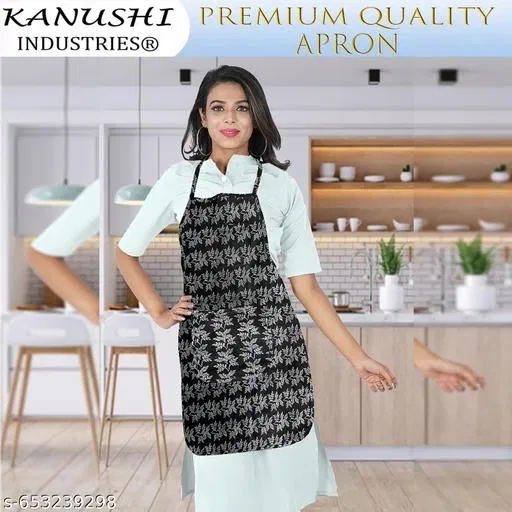 KANUSHI Industries® Apron for Kitchen Waterproof with Front Pocket(Black)(RK-APRON-1-PC-1007)