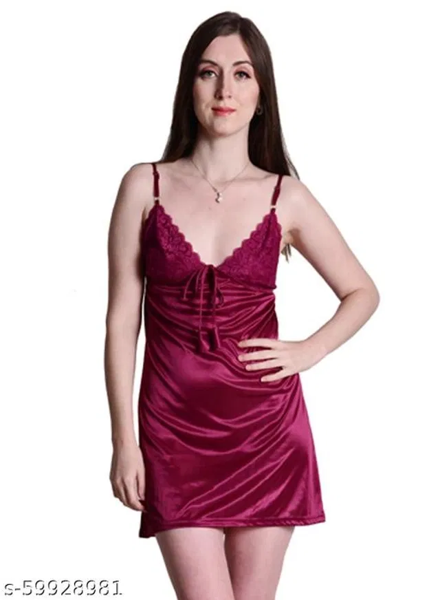 Satin Nightdress Set for Women (Purple, Free Size)