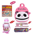 Combo of Kids Cartoon Bag Backpack, All In One Book, Water Bottle & Gift Set Geometry Set 