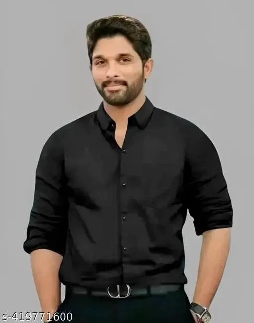 Cotton Blend Solid Shirt for Men, Black (M)