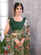 Tussar Silk Printed Saree for Women, Green 