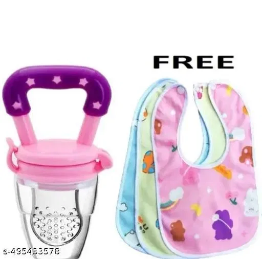2 Bibs Free With Baby Fruit Feeder Nibbler ,2 Waterproof Apron Bibs Chit Buttoned Bibs
